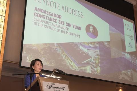 Her Excellency Constance See Sin Yuan, Ambassador of the Republic of Singapore to the Philippines giving her keynote address