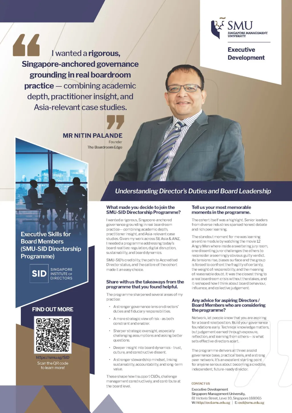 SMU-SID Directorship Programme Testimonial with Nitin Palande