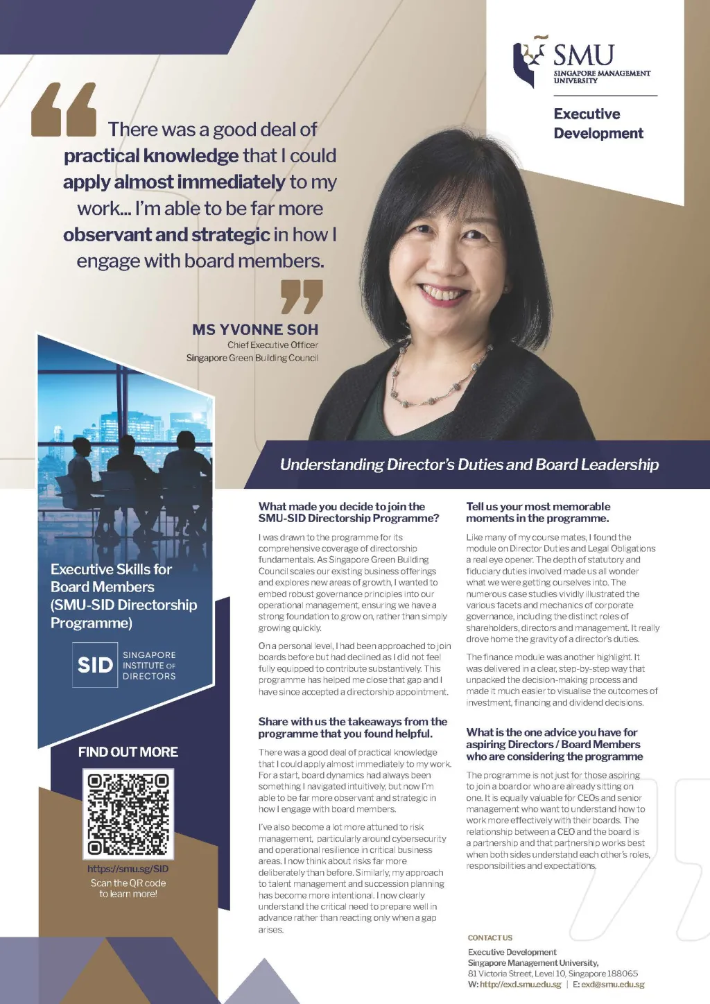 Success Story Testimonial with Yvonne Soh for SMU-SID Directorship Programme